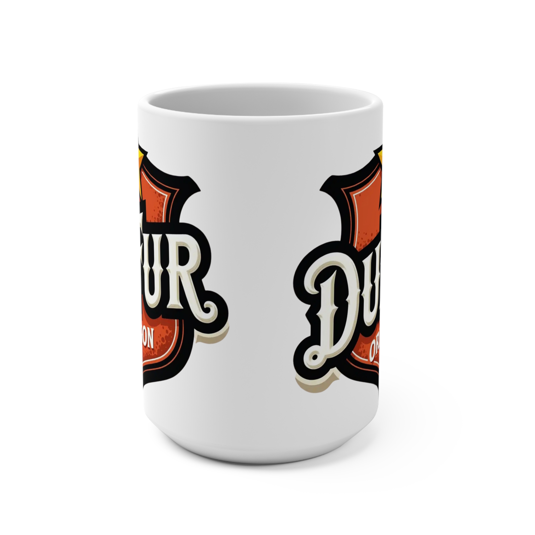 Dufur Oregon Shield 15oz Coffee Mug — Retro Badge Travel Souvenir - Image 2
