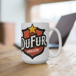 Dufur Oregon Shield 15oz Coffee Mug — Retro Badge Travel Souvenir