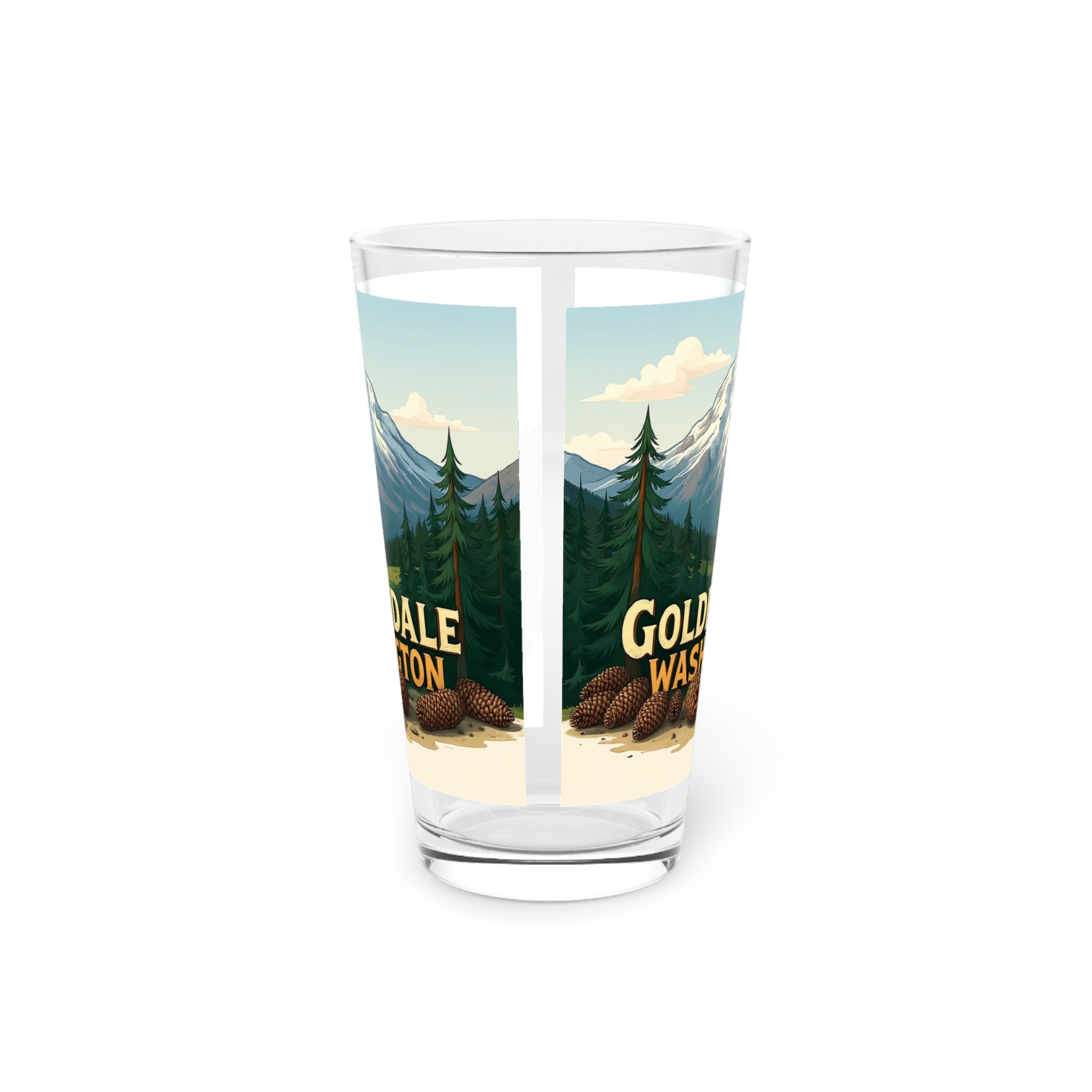 Goldendale Washington Mountain Pint Glass – Scenic Pinecone Campfire Beer Glass (16 oz) - Image 3