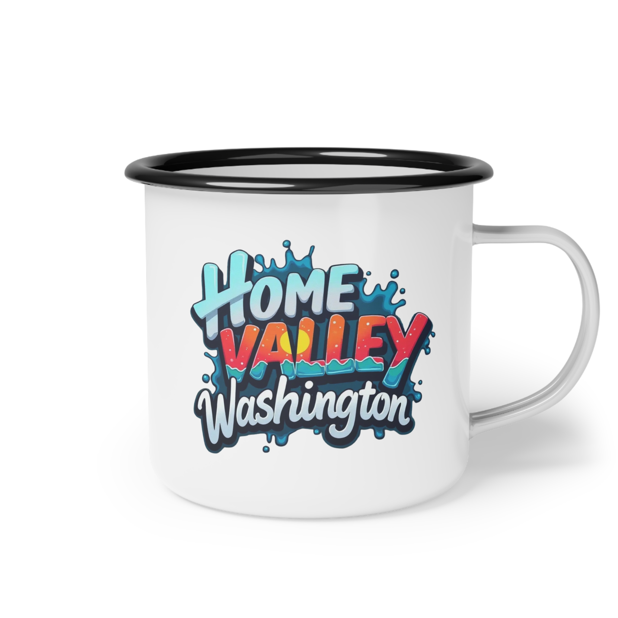 Enamel Camp Cup — "Home Valley Washington" Retro Graphic Camping Mug - Image 2