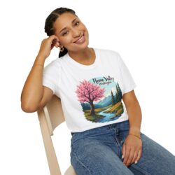 Home Valley Washington Scenic T-Shirt — Mountain River Cherry Blossom Tee
