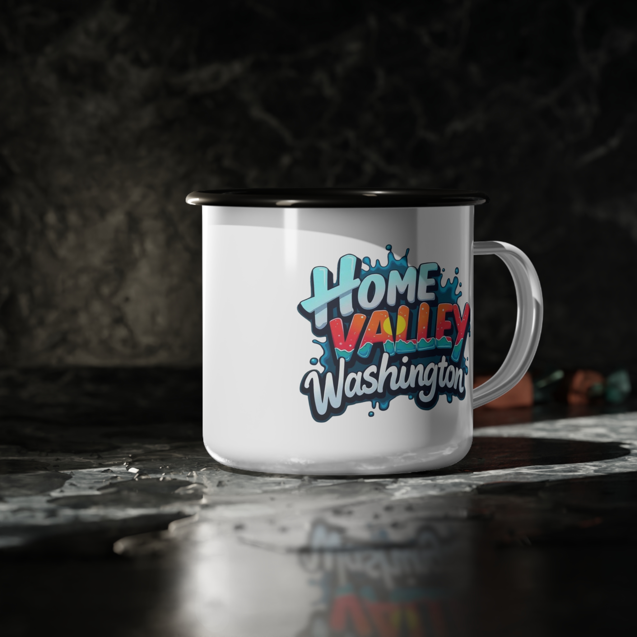 Enamel Camp Cup — "Home Valley Washington" Retro Graphic Camping Mug - Image 3
