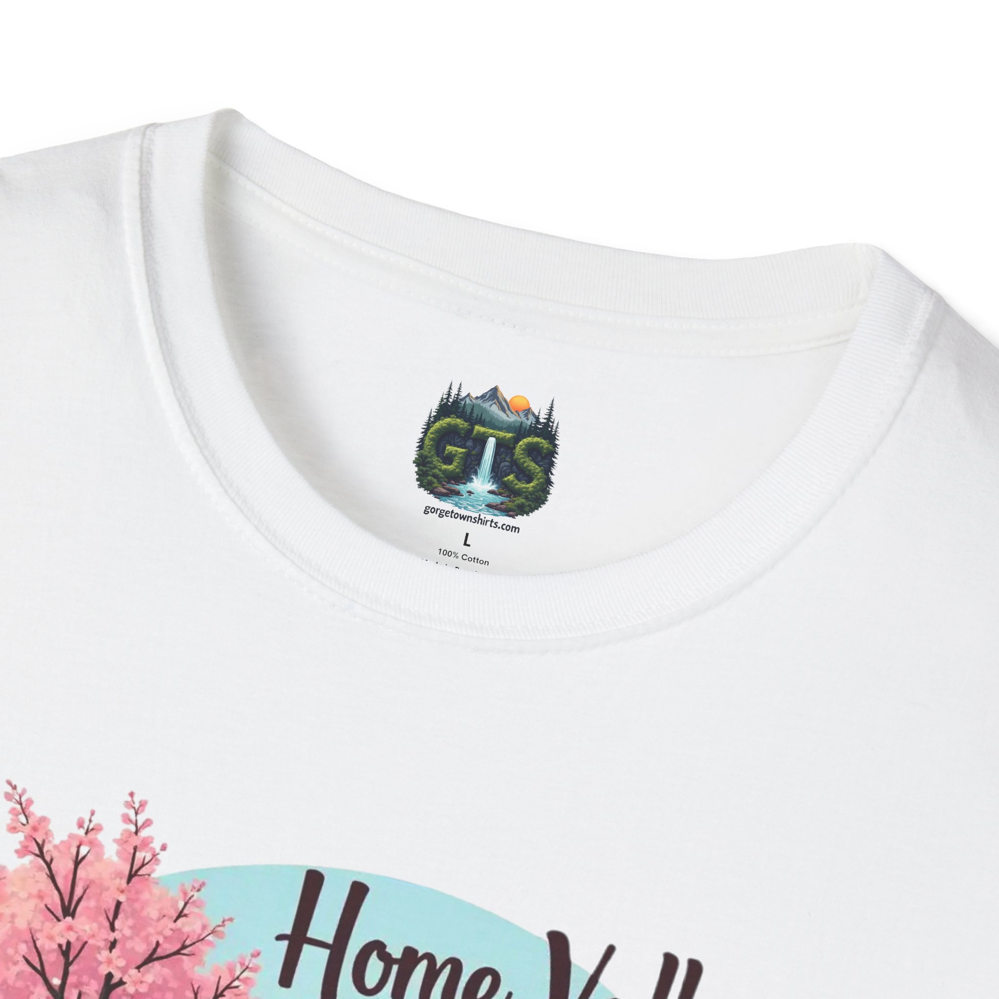 Home Valley Washington Scenic T-Shirt — Mountain River Cherry Blossom Tee - Image 3