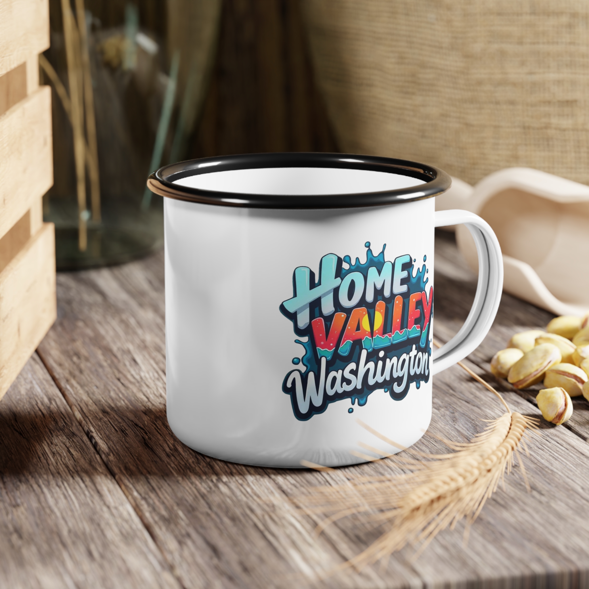 Enamel Camp Cup — "Home Valley Washington" Retro Graphic Camping Mug - Image 4