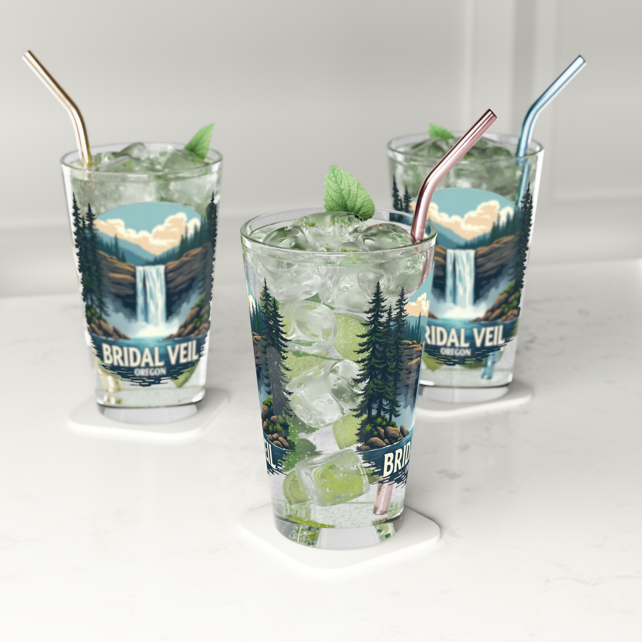 Pint Glass — Bridal Veil Oregon Scenic Waterfall Pint Glass - Image 4