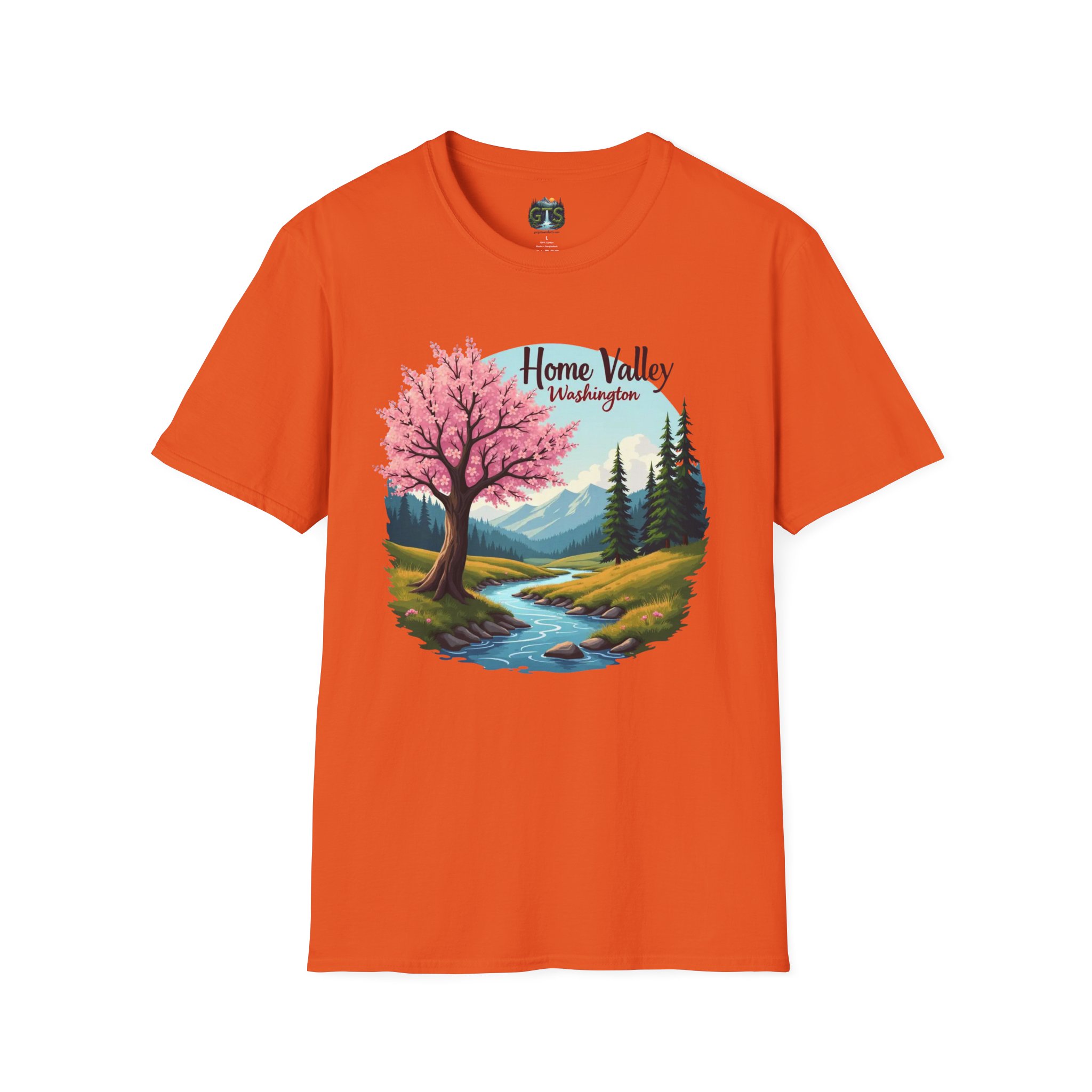 Home Valley Washington Scenic T-Shirt — Mountain River Cherry Blossom Tee - Image 10