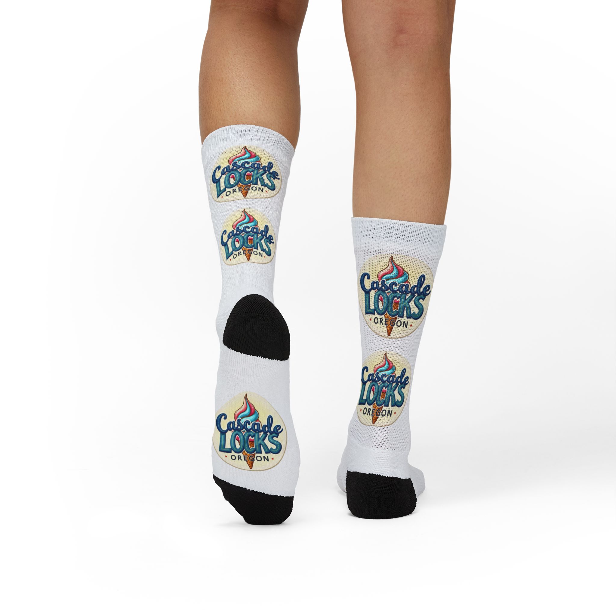 Cascade Locks Oregon Logo Sublimation Socks — Branded Crew Socks for Locals & Tourists