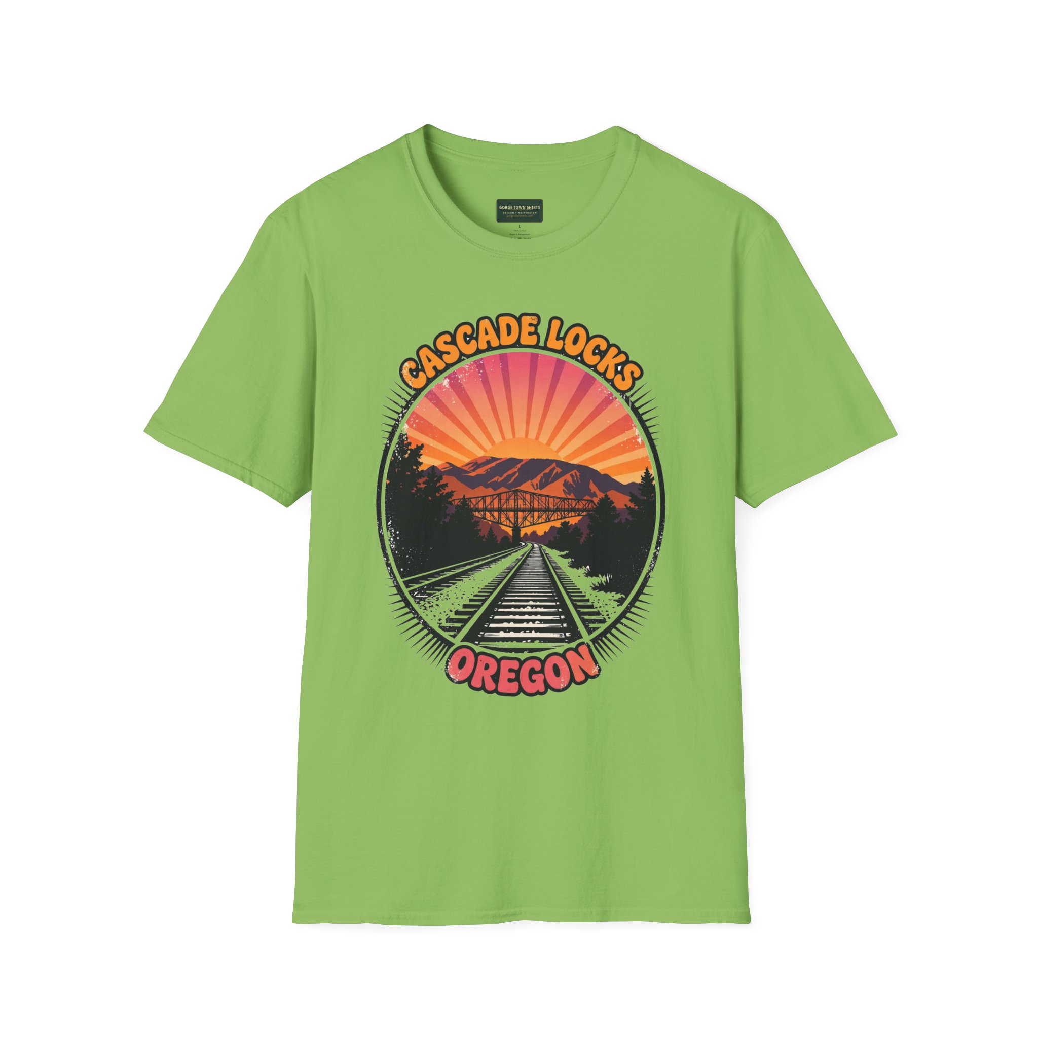 Cascade Locks Oregon T-Shirt – Railroad Tracks Bridge Badge Graphic - Image 9