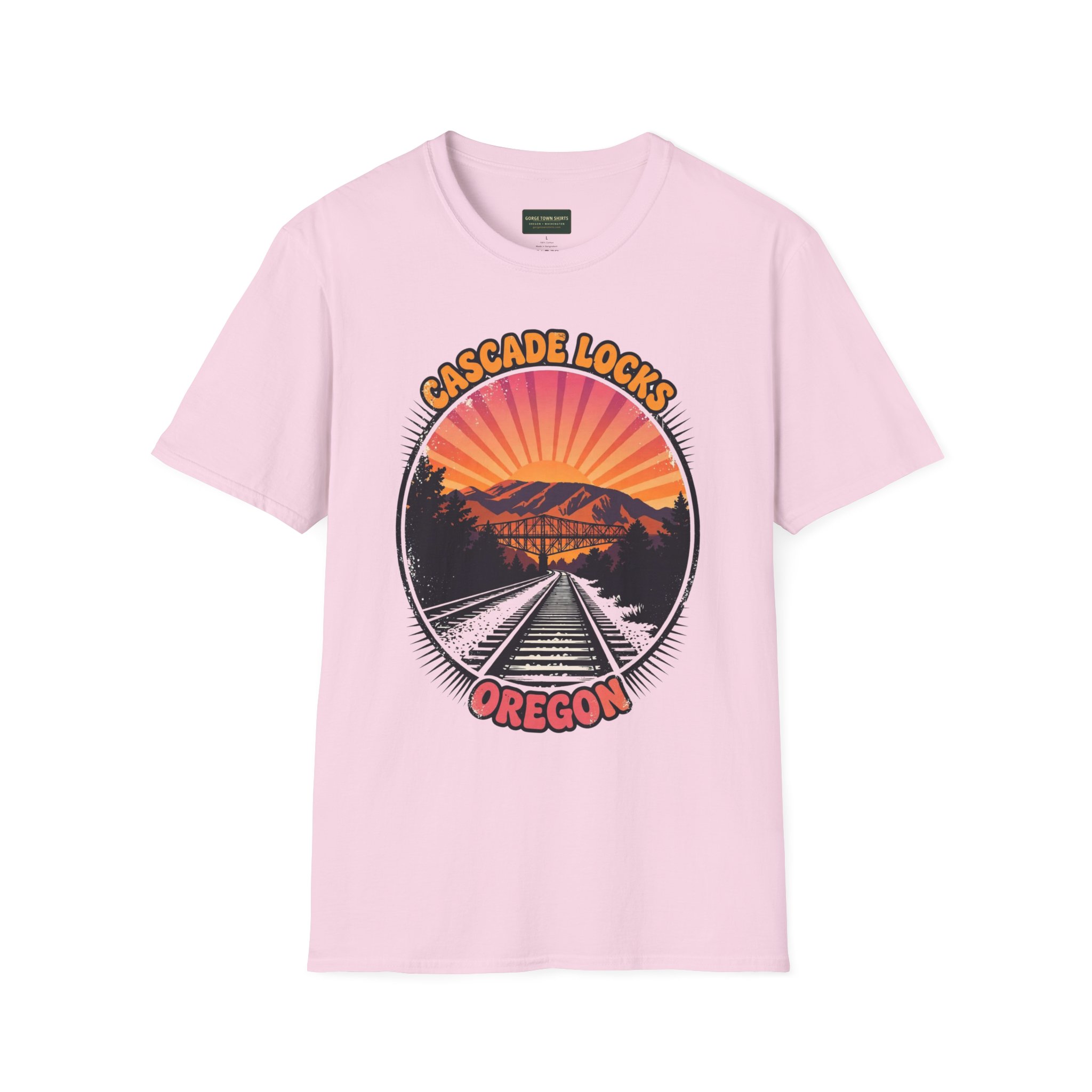 Cascade Locks Oregon T-Shirt – Railroad Tracks Bridge Badge Graphic - Image 16