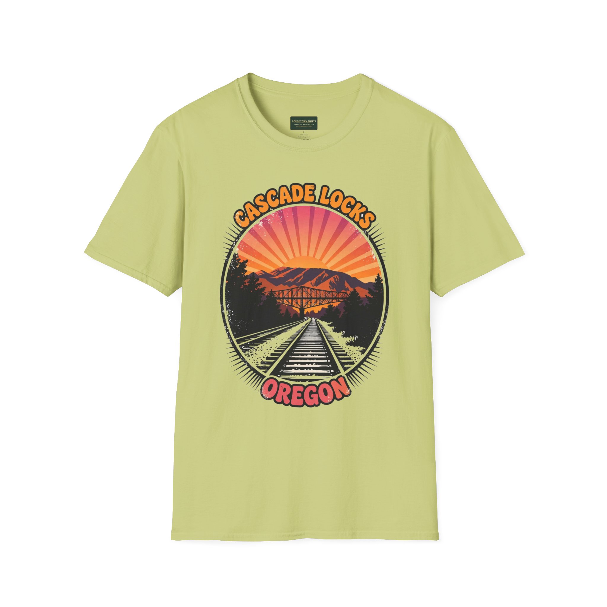 Cascade Locks Oregon T-Shirt – Railroad Tracks Bridge Badge Graphic - Image 6
