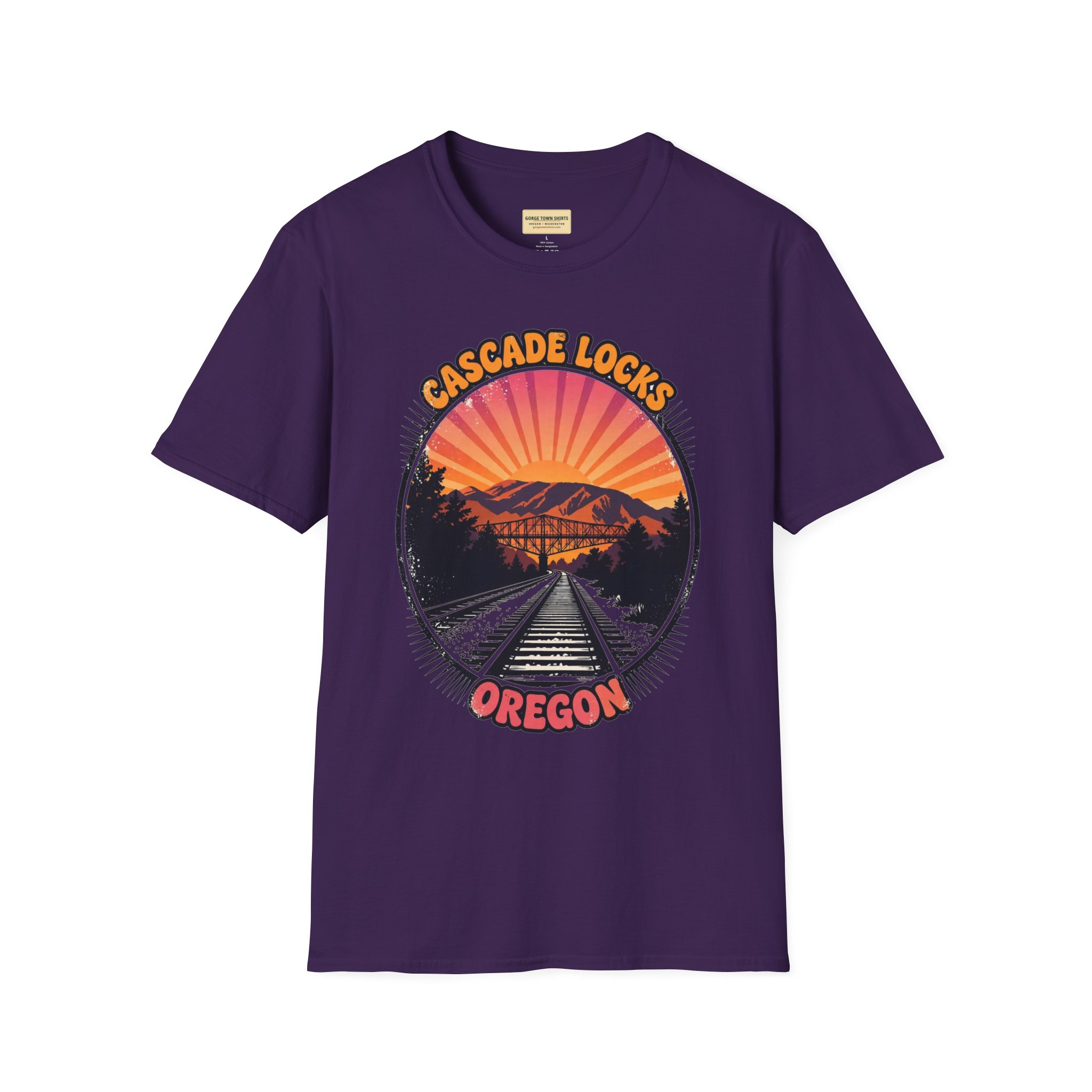 Cascade Locks Oregon T-Shirt – Railroad Tracks Bridge Badge Graphic - Image 14