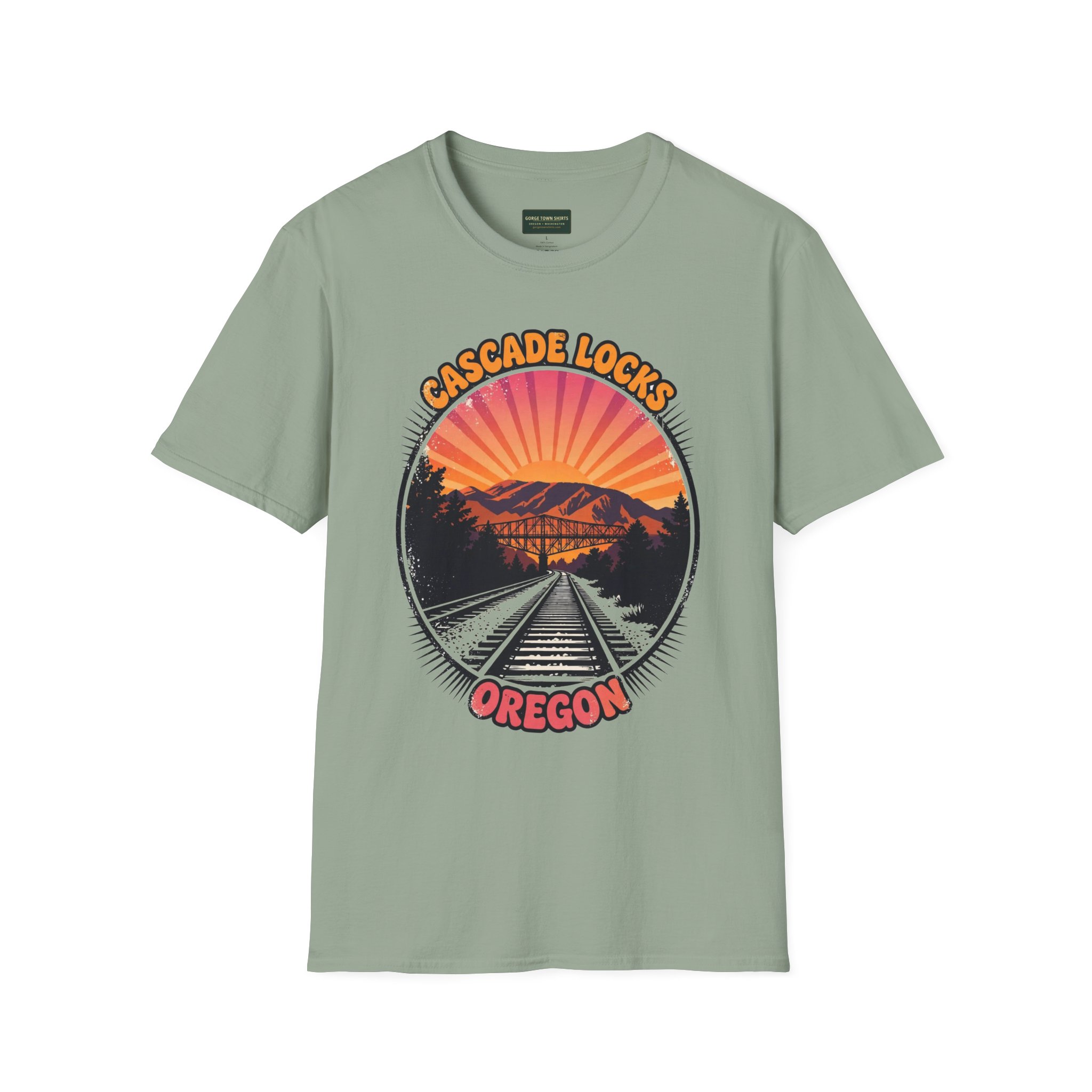 Cascade Locks Oregon T-Shirt – Railroad Tracks Bridge Badge Graphic - Image 8