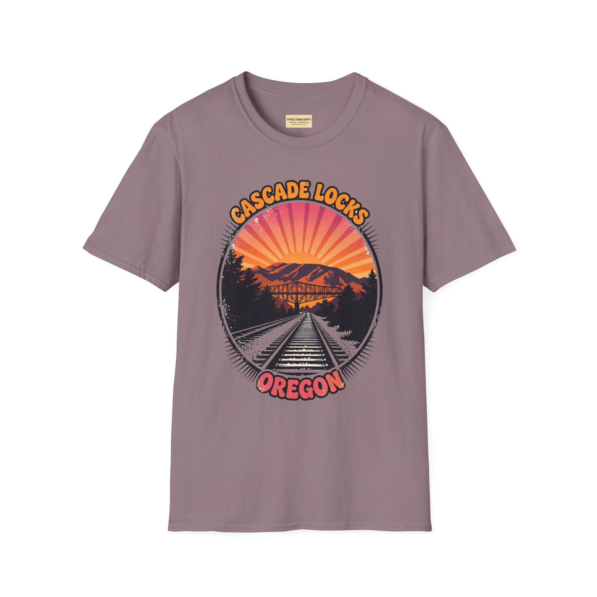 Cascade Locks Oregon T-Shirt – Railroad Tracks Bridge Badge Graphic - Image 15