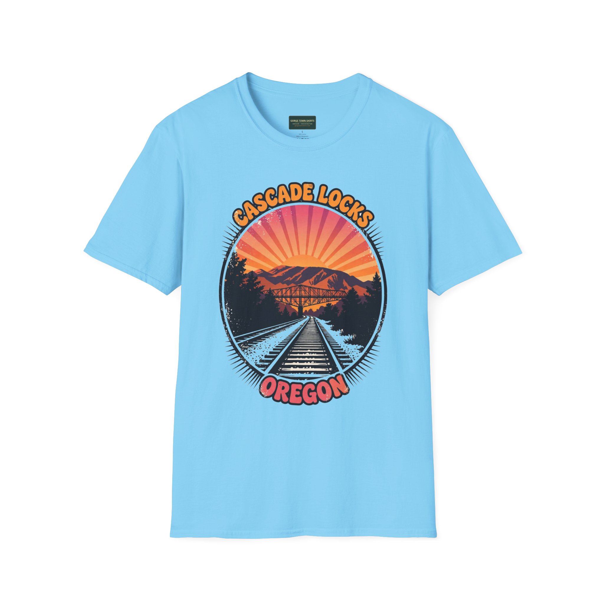 Cascade Locks Oregon T-Shirt – Railroad Tracks Bridge Badge Graphic - Image 11