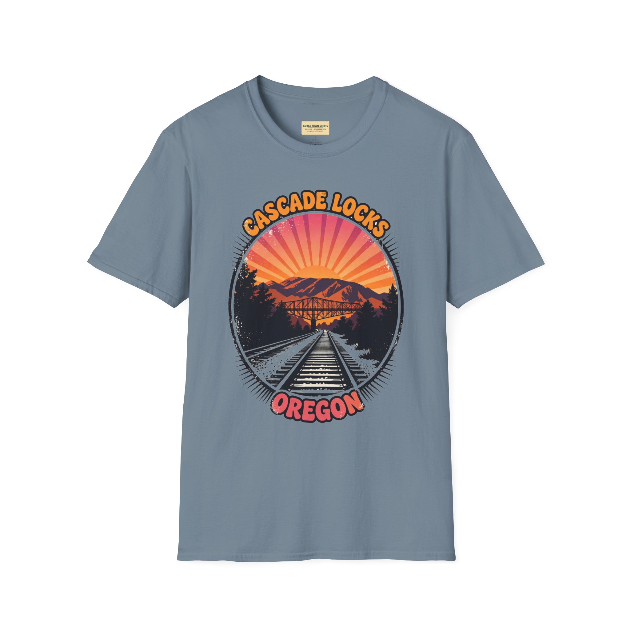 Cascade Locks Oregon T-Shirt – Railroad Tracks Bridge Badge Graphic - Image 12