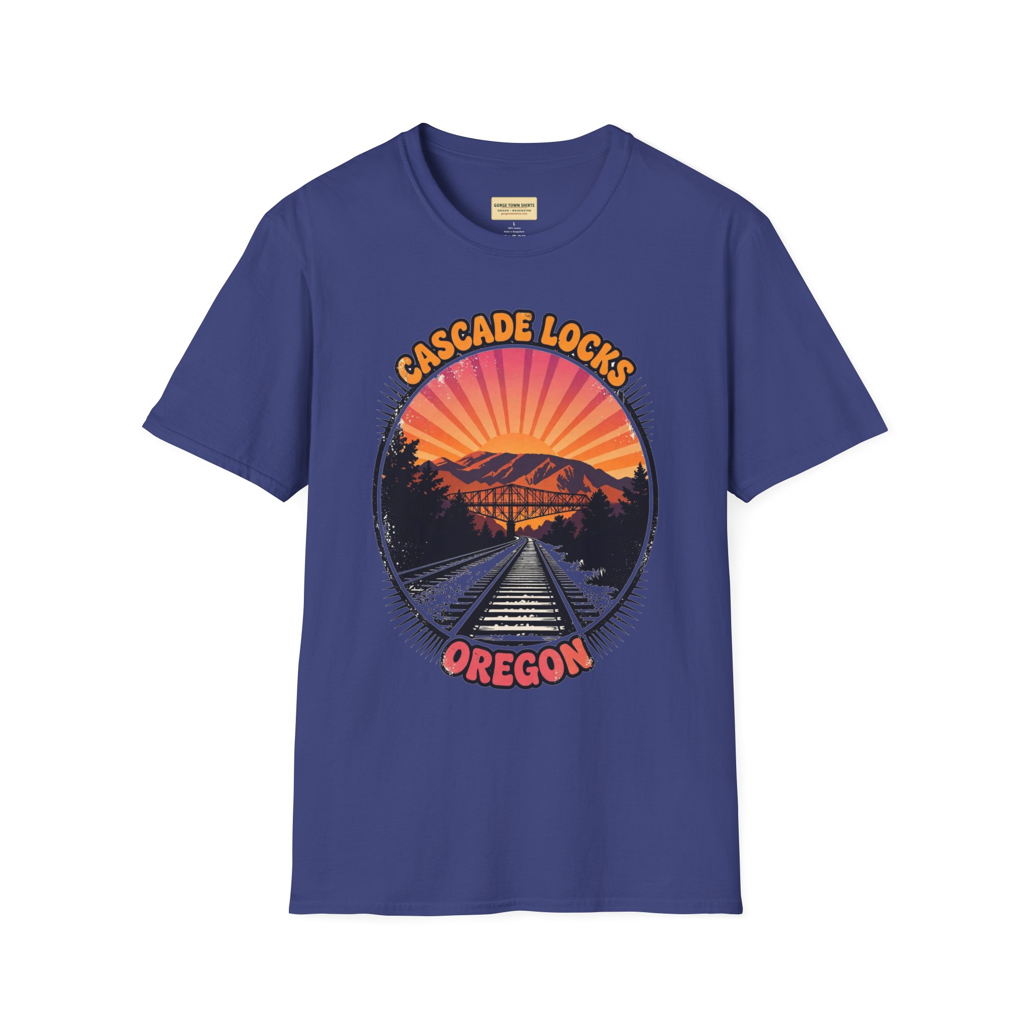 Cascade Locks Oregon T-Shirt – Railroad Tracks Bridge Badge Graphic - Image 13