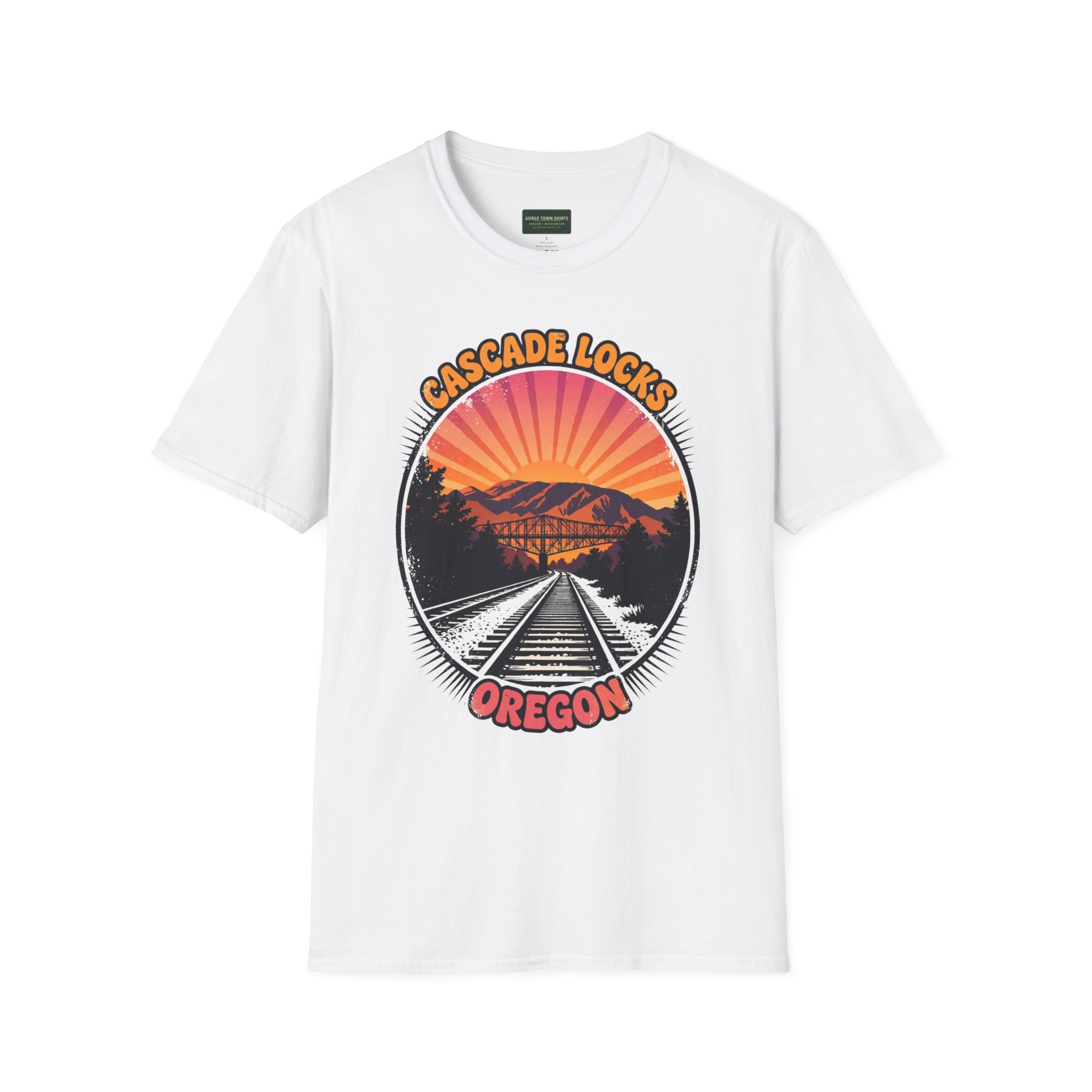 Cascade Locks Oregon T-Shirt – Railroad Tracks Bridge Badge Graphic